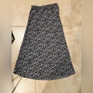 Urban Outfitters Black and White Satin Floral A-Line Skirt
